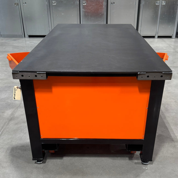 SHIPS NOW! Floor Model 3 Bay Double Wide Orange and Black Workbench