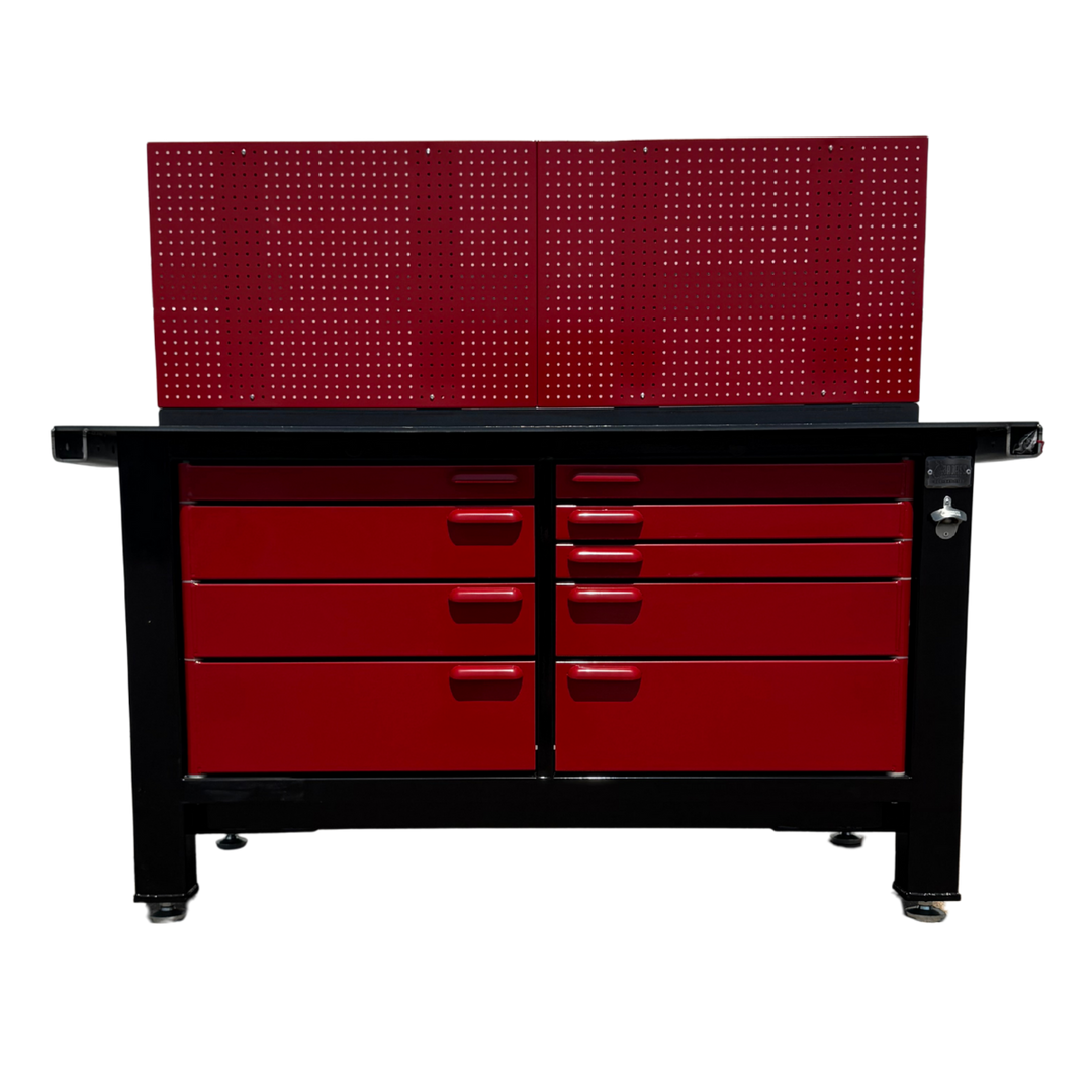 SHIPS NOW! Pre-Configured 2 Bay Red and Black Workbench with Pegboard