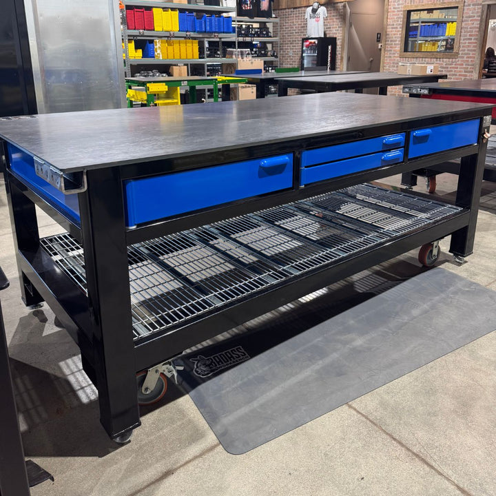 FLOOR MODEL: 3 Bay SD Double Wide Workbench - Black and Blue