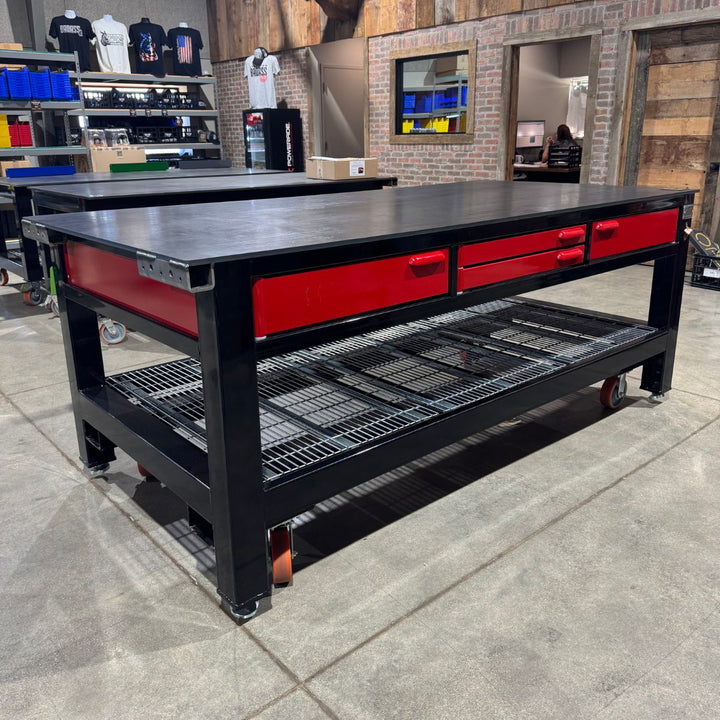 FLOOR MODEL: 3 Bay SD Double Wide Workbench - Black and Red