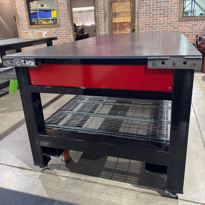 FLOOR MODEL: 3 Bay SD Double Wide Workbench - Black and Red