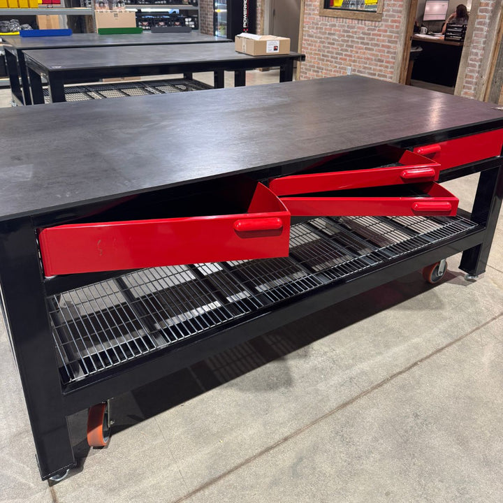 FLOOR MODEL: 3 Bay SD Double Wide Workbench - Black and Red